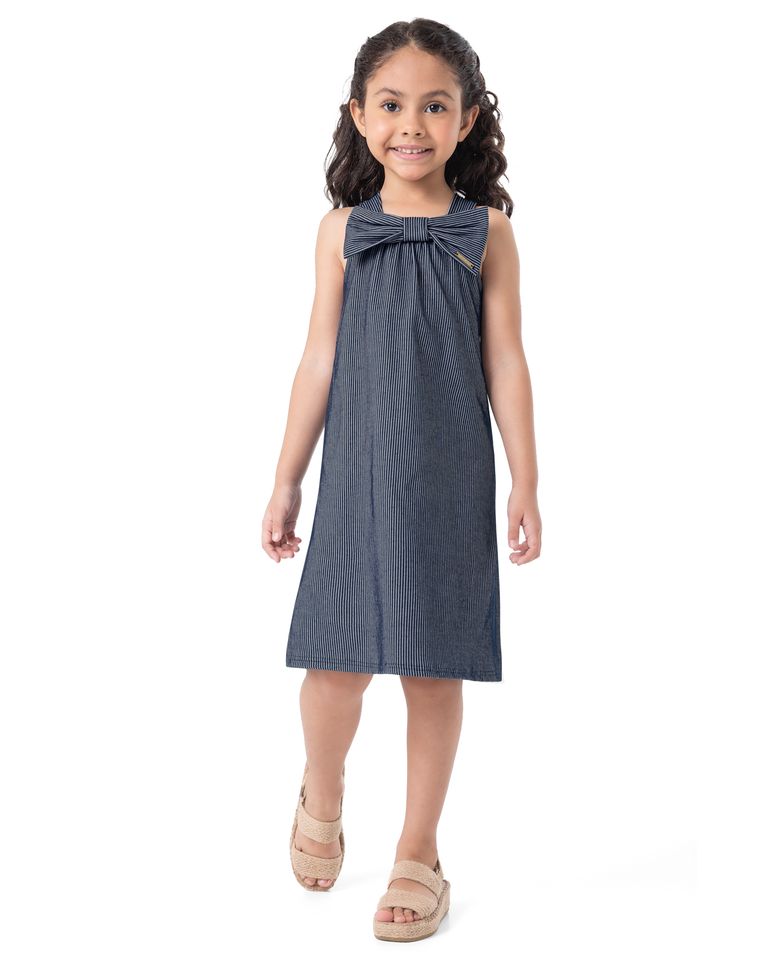 Vestido Menina Decote Laço Em Malha Canelada Listrada - Carinhoso