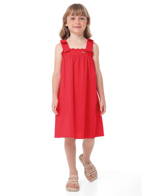 Vestido Menina Alça Com Laço Em Algodão Stretch - Carinhoso