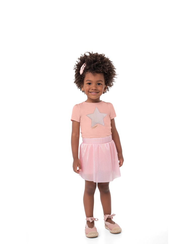 Conjunto Menina Estrela Bordado Laser Em Algodão - Carinhoso