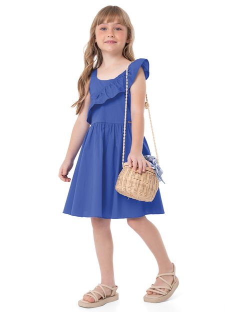 Vestido Menina Babado Frontal Em Algodão Stretch - Carinhoso