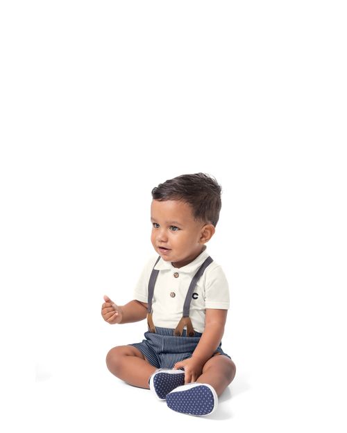 Conjunto Menino Bermuda Em Malha Canelada Listrada - Carinhoso
