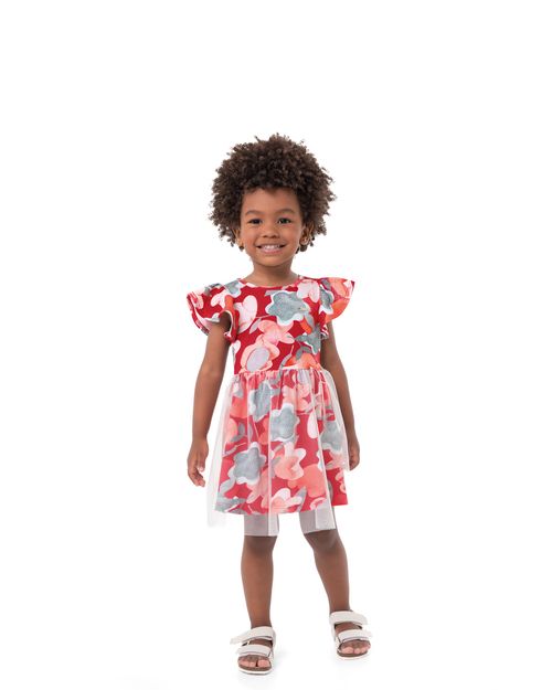 Vestido Menina Rodado Saia Tule Em Algodão - Carinhoso