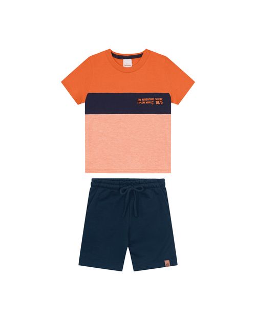 Conjunto Menino Camiseta Recorte Frontal Em Algodão - Carinhoso