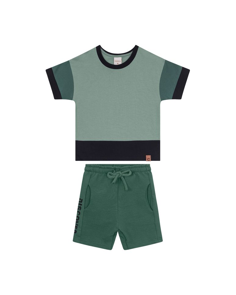 Conjunto Menino Camiseta Estampa Costas Em Algodão - Carinhoso