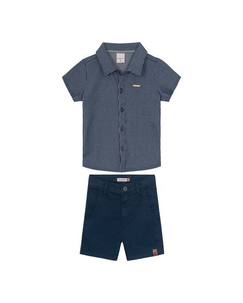 Conjunto Menino Camisa Em Malha Canelada Listrada - Carinhoso
