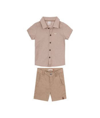 Conjunto Menino Camisa Em Malha Canelada Listrada - Carinhoso