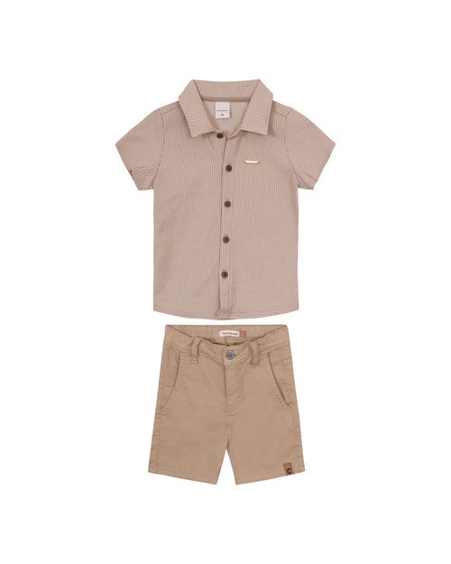 Conjunto Menino Camisa Em Malha Canelada Listrada - Carinhoso