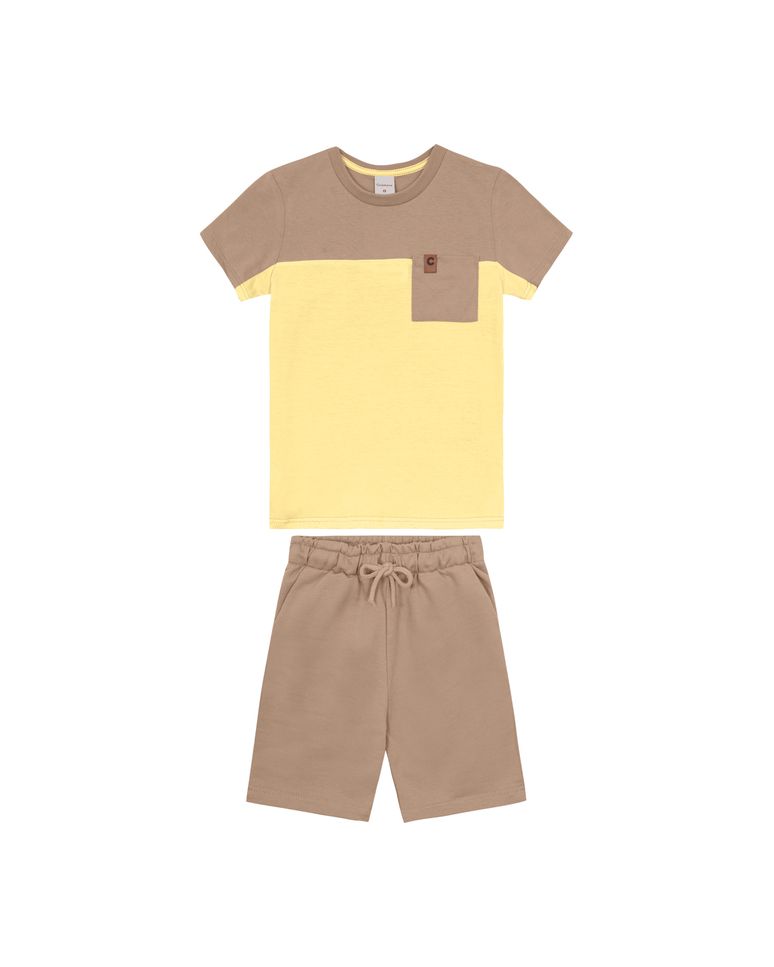 Conjunto Menino Camiseta Bicolor Em Algodão - Carinhoso