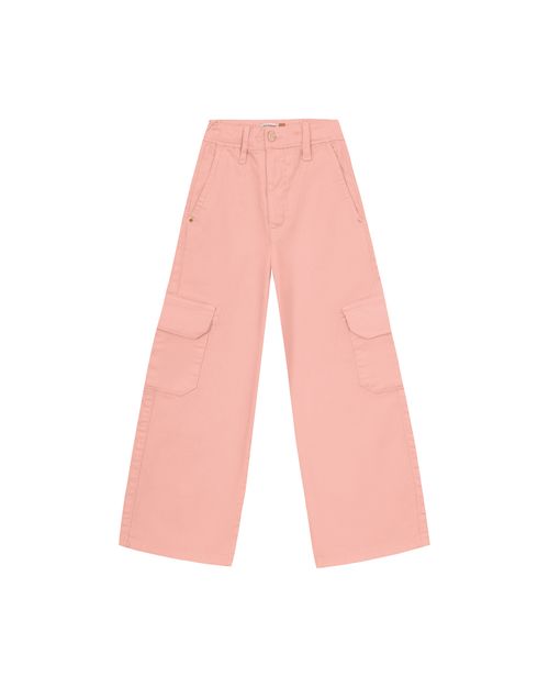 Calça Menina Wide Leg Bolso Cargo Em Sarja Com Elastano Carinhoso