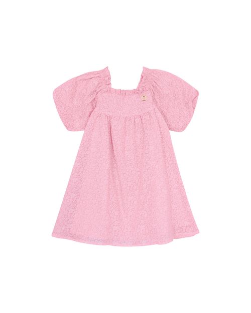 Vestido Menina Manga Bufante Em Tricoline Devorê - Carinhoso