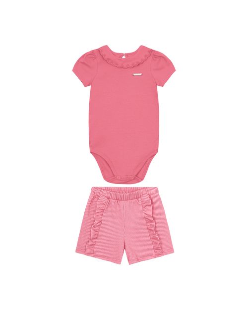 Conjunto Menina Body Gola Babados Em Algodão - Carinhoso
