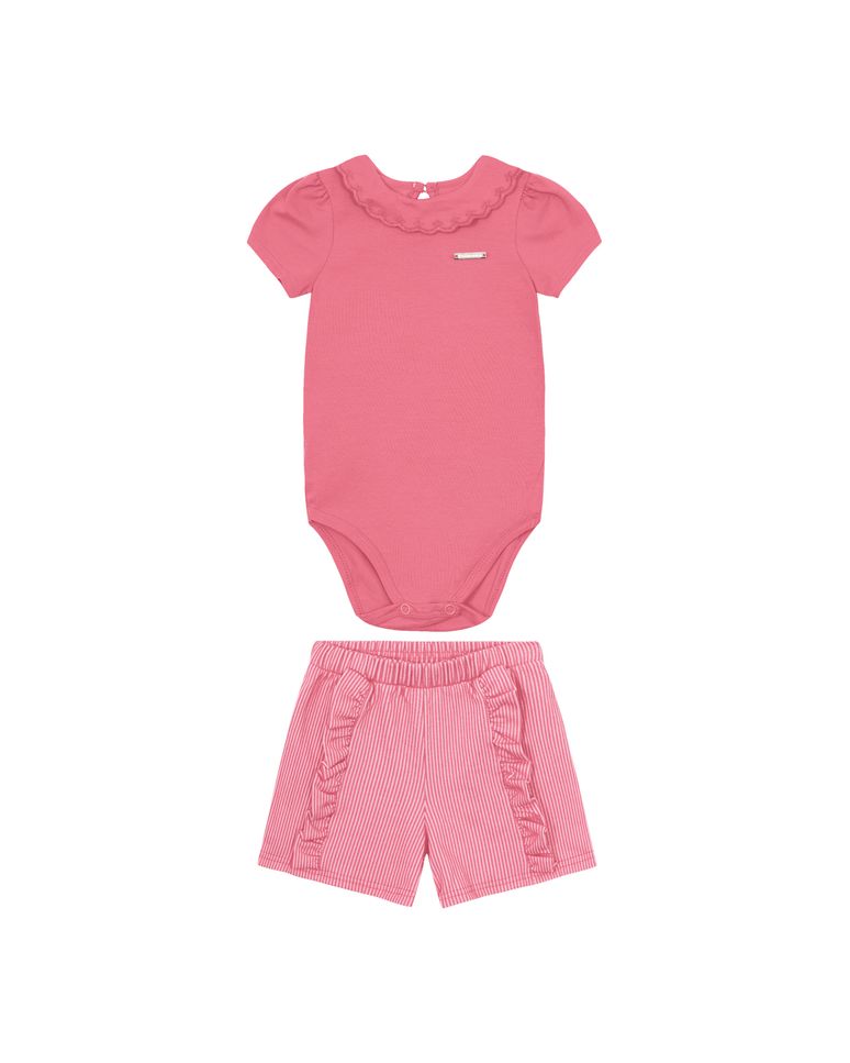 Conjunto Menina Body Gola Babados Em Algodão - Carinhoso
