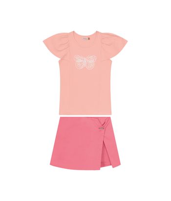Conjunto Menina Blusa Borboleta Bordada Em Algodão - Carinhoso