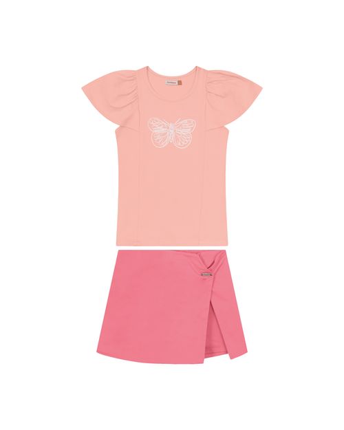 Conjunto Menina Blusa Borboleta Bordada Em Algodão - Carinhoso