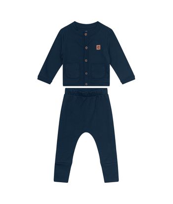 Conjunto Unissex Cardigan Abotoamento Frontal Em Suedine - Carinhoso
