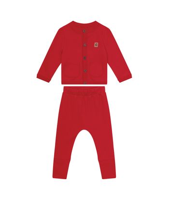 Conjunto Unissex Cardigan Abotoamento Frontal Em Suedine - Carinhoso