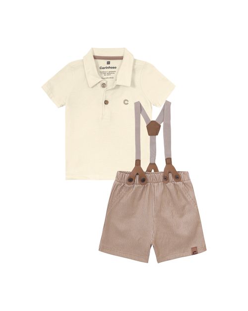 Conjunto Menino Bermuda Em Malha Canelada Listrada - Carinhoso