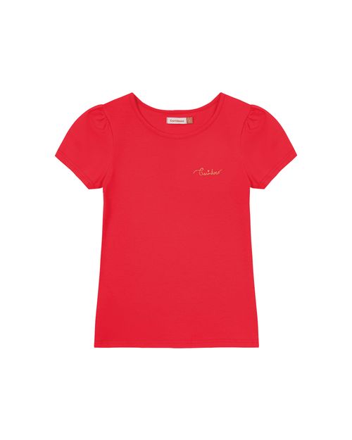 Blusa Menina Bordado No Peitoral Em Malha De Algodão - Carinhoso