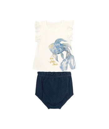 Conjunto Menina Blusa Estampada + Calcinha Em Algodão - Carinhoso