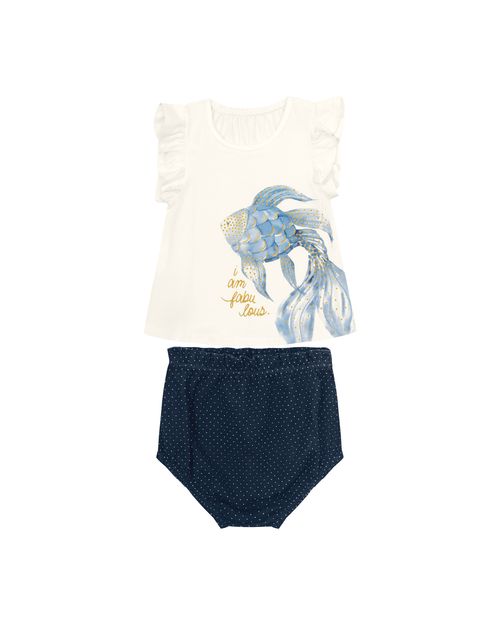Conjunto Menina Blusa Estampada + Calcinha Em Algodão - Carinhoso