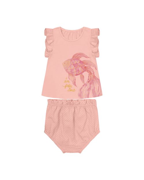 Conjunto Menina Blusa Estampada + Calcinha Em Algodão - Carinhoso