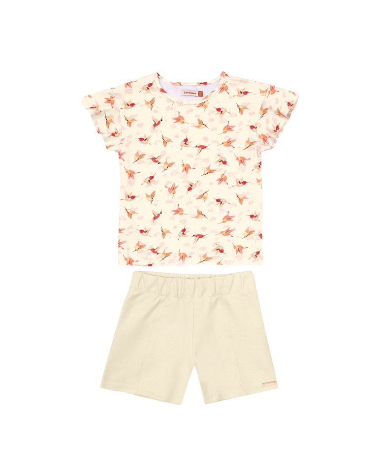 Conjunto Menina Blusa Estampada Em Algodão - Carinhoso