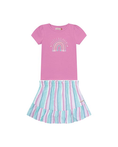 Conjunto Menina Saia Listrada Em Viscose Lurex - Carinhoso