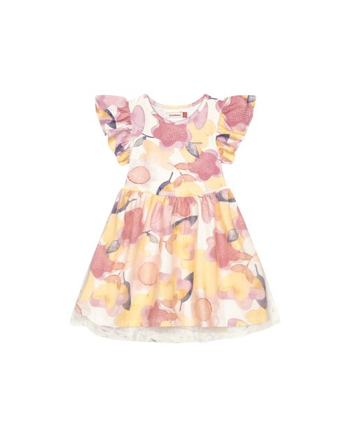 Vestido Menina Rodado Saia Tule Em Algodão - Carinhoso