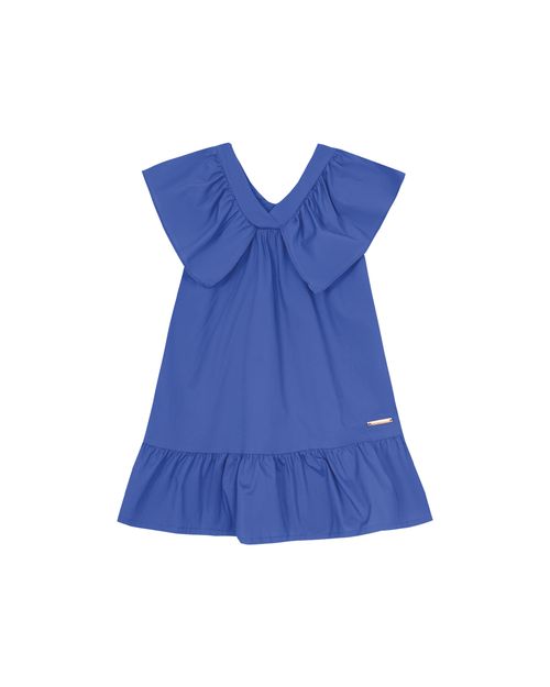 Vestido Menina Decote V Com Babado Em Algodão Stretch - Carinhoso