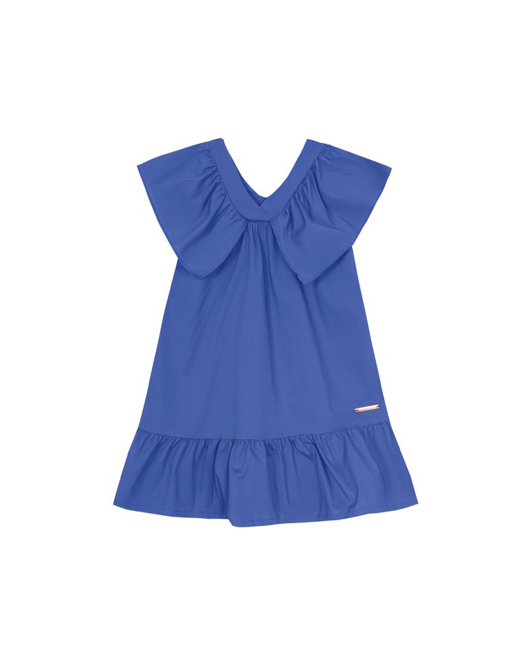Vestido Menina Decote V Com Babado Em Algodão Stretch - Carinhoso