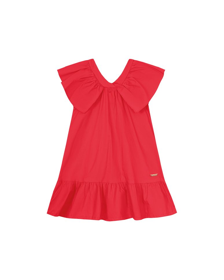 Vestido Menina Decote V Com Babado Em Algodão Stretch - Carinhoso