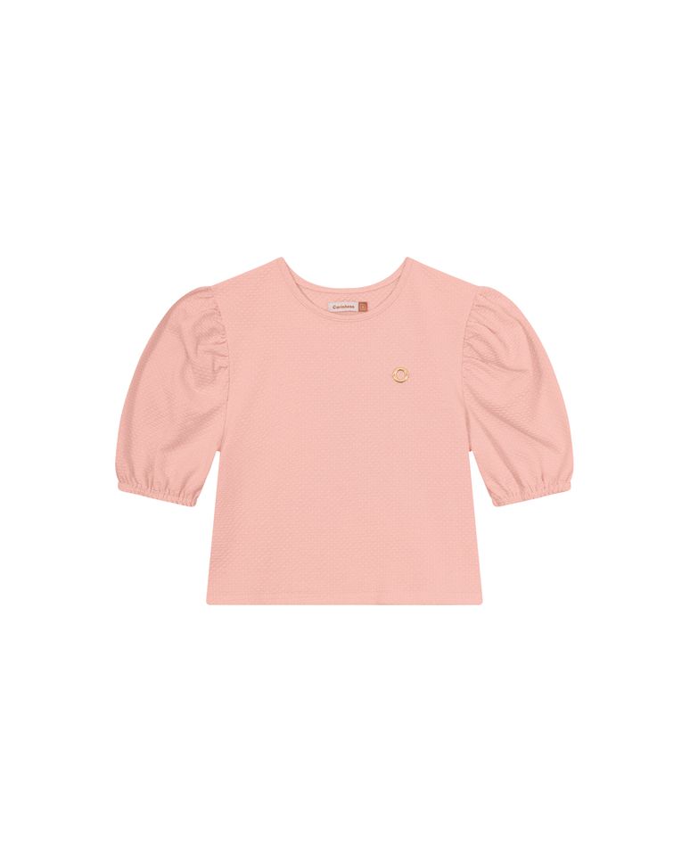 Blusa Menina Cropped Manga Bufante Em Malha Texturizada - Carinhoso