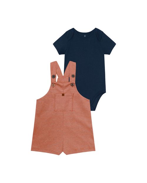 Conjunto Menino Body + Jardineira Em Moletom Piquet - Carinhoso