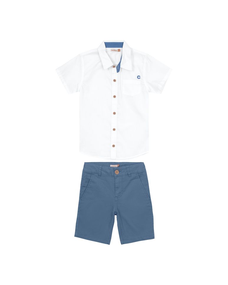 Conjunto Menino Camisa Manga Curta Em Algodão - Carinhoso