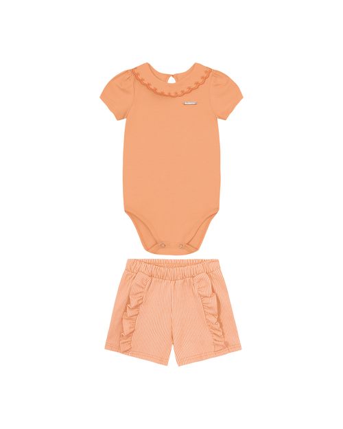 Conjunto Menina Body Gola Babados Em Algodão - Carinhoso
