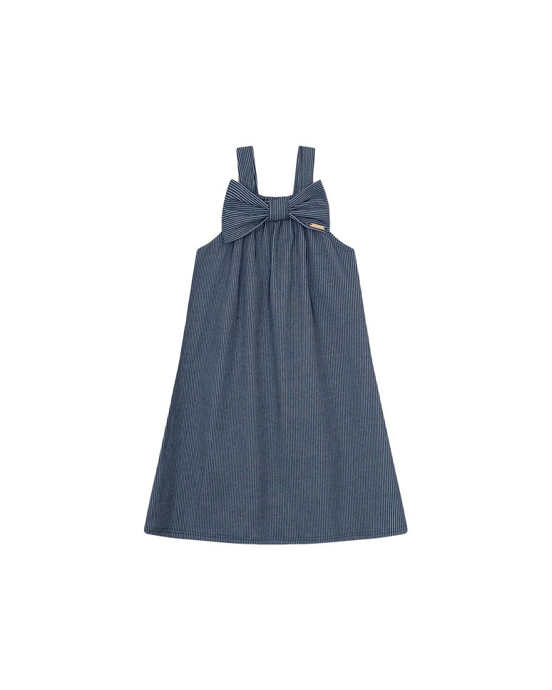 Vestido Menina Decote Laço Em Malha Canelada Listrada - Carinhoso