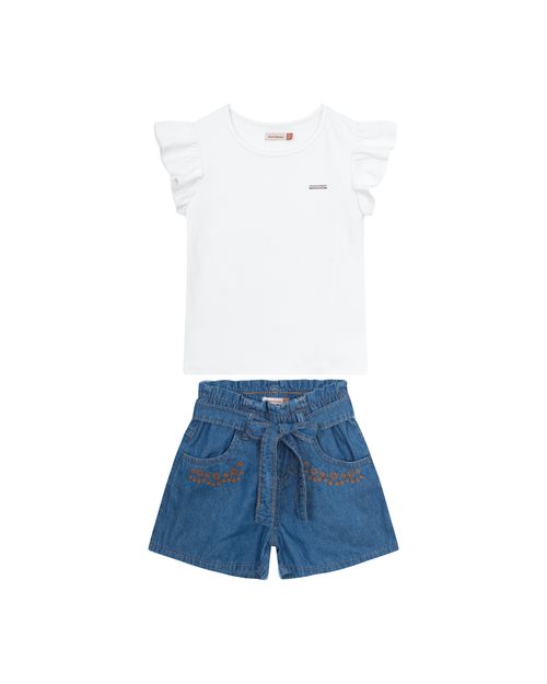 Conjunto Menina Shorts Com Cinto Faixa Em Jeans Leve - Carinhoso