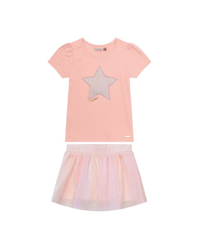 Conjunto Menina Estrela Bordado Laser Em Algodão - Carinhoso