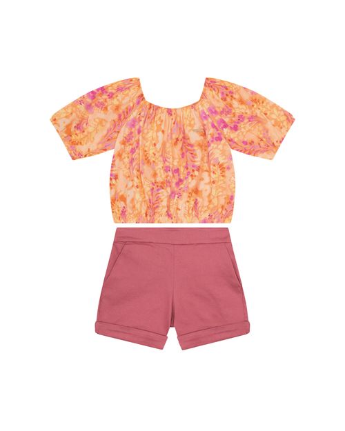 Conjunto Menina Blusa Cropped Estampada Em Algodão Stretch - Carinhoso