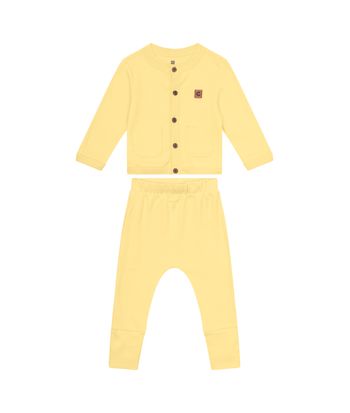 Conjunto Unissex Cardigan Abotoamento Frontal Em Suedine - Carinhoso