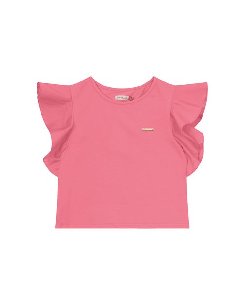 Blusa Menina Cropped Manga Babado Em Algodão Stretch - Carinhoso