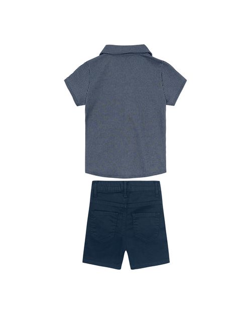 Conjunto Menino Camisa Em Malha Canelada Listrada - Carinhoso