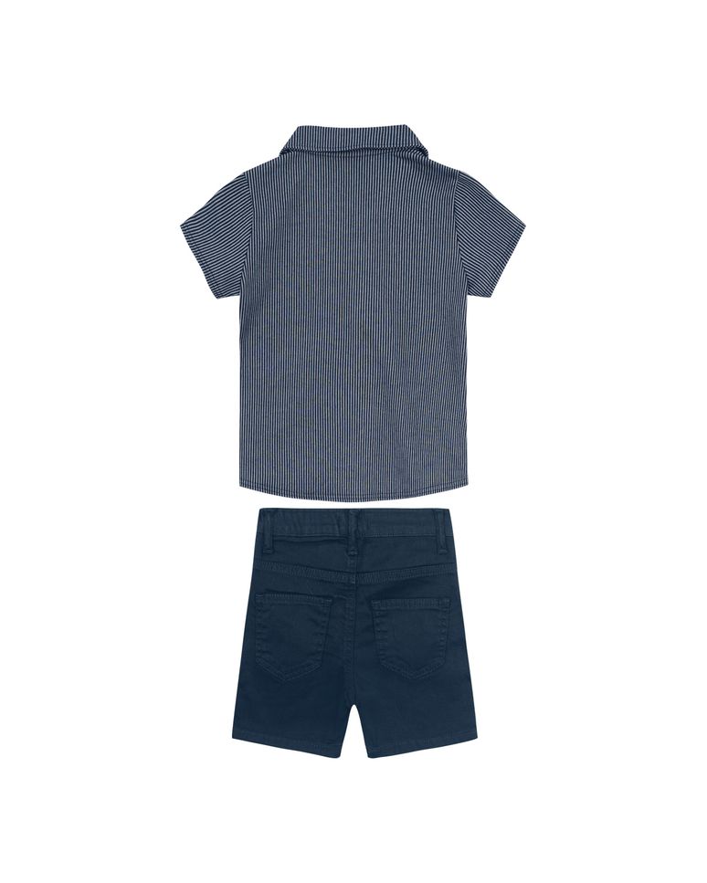 Conjunto Menino Camisa Em Malha Canelada Listrada - Carinhoso