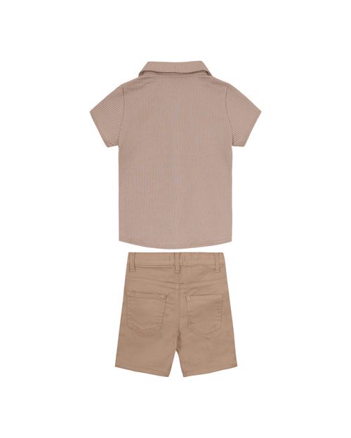 Conjunto Menino Camisa Em Malha Canelada Listrada - Carinhoso