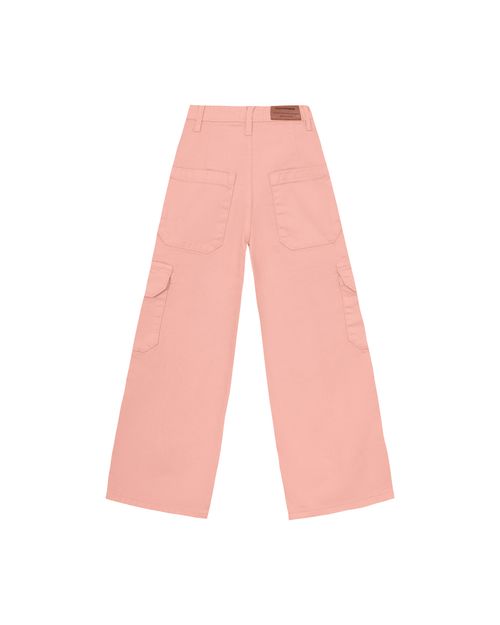 Calça Menina Wide Leg Bolso Cargo Em Sarja Com Elastano Carinhoso