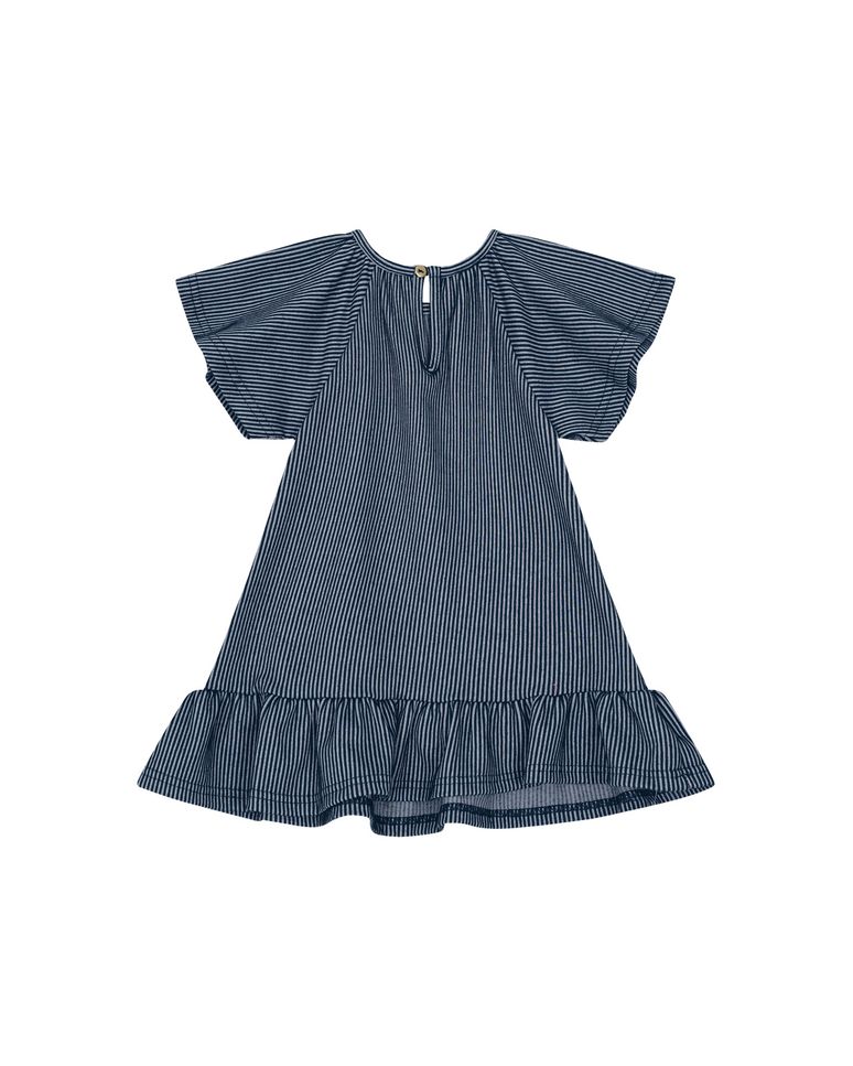 Vestido Menina Com Abertura Costas Em Malha Canelada Listrada - Carinhoso