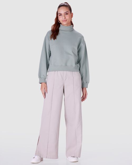 Blusão Básico Feminino Gola Alta Manga Longa Em Moletom Flanelado