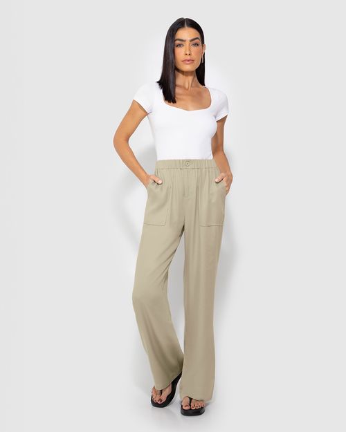 Calça Reta Feminina Bolso Frontal Em Liocel - ENFIM