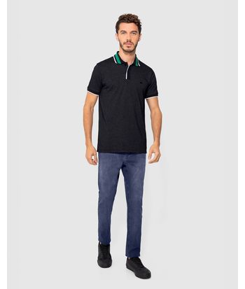 Camisa Polo Masculina Gola Listrada Em Malha Geométrica - ENFIM
