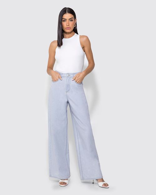 Calça Wide Leg Feminina Bolsos Funcionais Em Jeans 100% Algodão - ENFIM